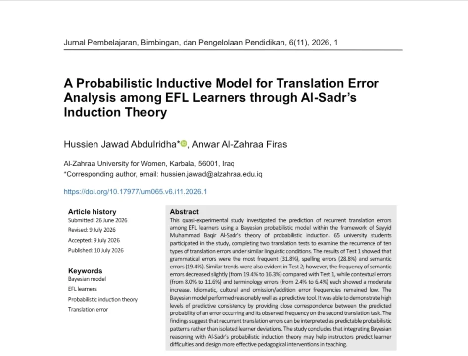 Graduation Research by English Department Student Published in International Peer-Reviewed Journal