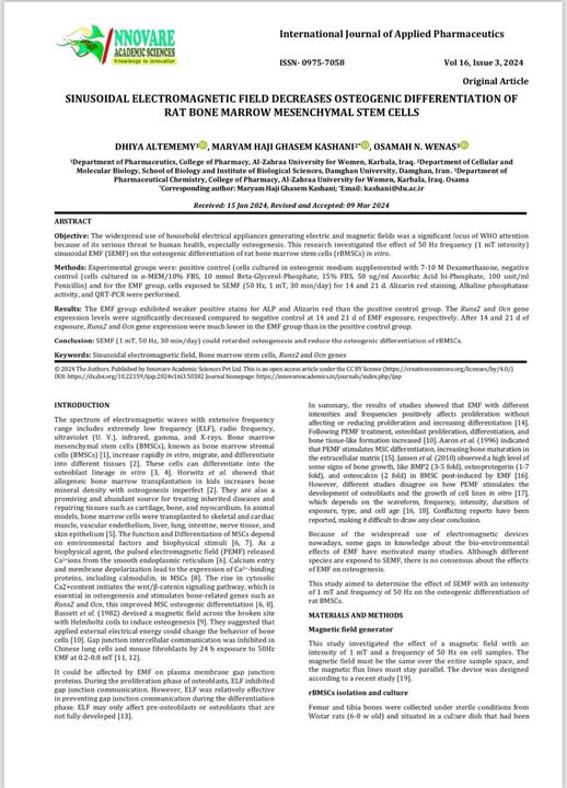 SINUSOIDAL ELECTROMAGNETIC FIELD DECREASES OSTEOGENIC DIFFERENTIATION OF RAT BONE MARROW MESENCHYMAL STEM CELLS