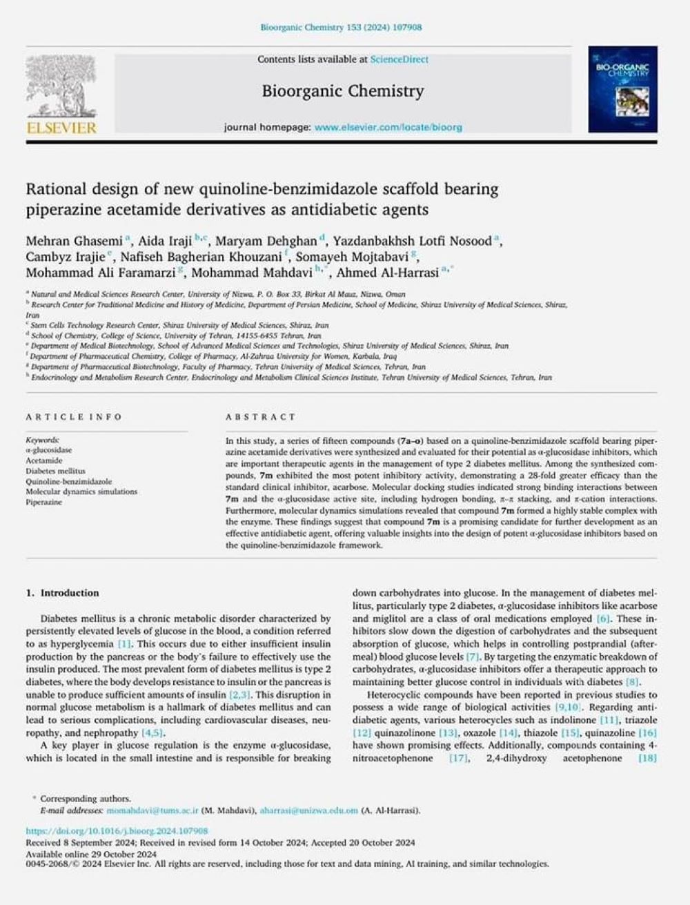 Rational design of new quinoline-benzimidazole scaffold bearing piperazine acetamide derivatives as antidiabetic agents
