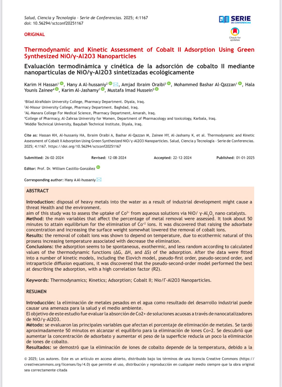 تدريسية في كلية الصيدلة بجامعة الزهراء (ع) للبنات تنشر بحثًا علميًا في مجلة مصنفة ضمن مستوعبات سكوبس